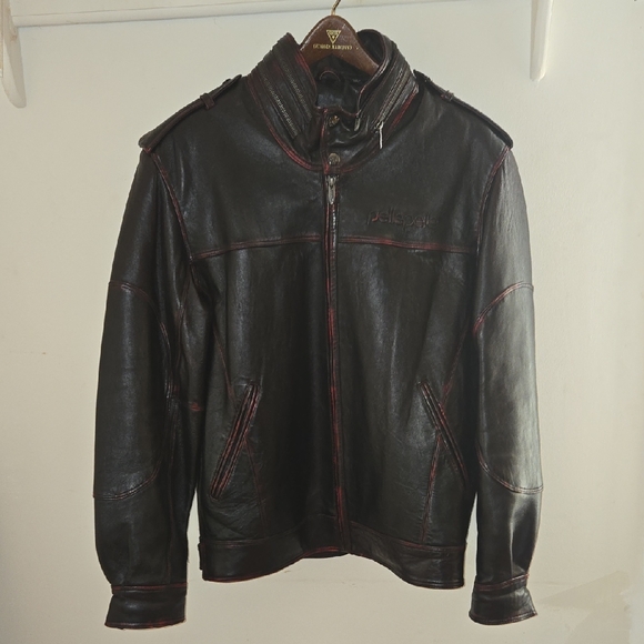 Pelle Pelle Black Leather Jacket with Red Accents - Picture 1 of 14